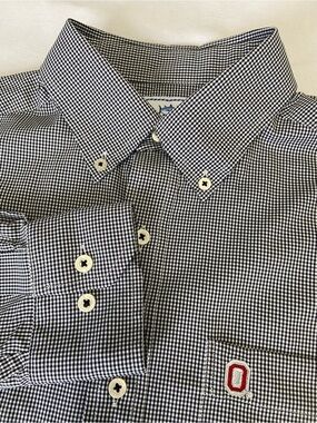 Southern Tide Black & White Gingham Button-Down Shirt w/Ohio State Block”O” logo